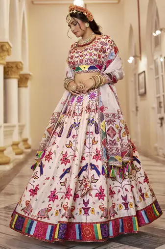 off white printed art silk lehenga set choli with dupatta with dupatta