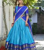 Blue Zari Weaving Art Silk Festival Wear Half Saree Lehenga