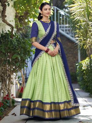 Pista Green Zari Weaving Art Silk Traditional Half Saree Lehenga 1