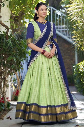 Pista Green Zari Weaving Art Silk Traditional Half Saree Lehenga