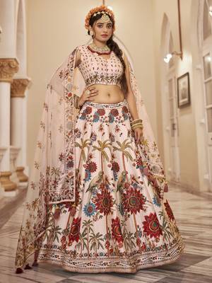 off white printed traditional lehenga set choli with dupatta with organza dupatta 1