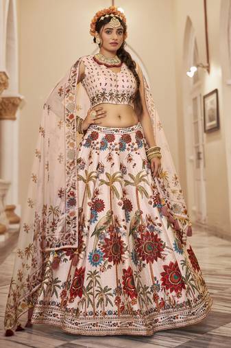 Off-White Printed Traditional Lehenga Choli With Organza Dupatta