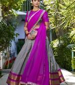 Grey Zari Weaving Silk Onam Special Half Saree Lehenga