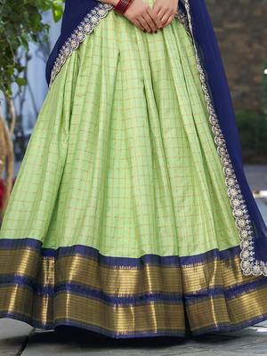 Pista Green Zari Weaving Art Silk Traditional Half Saree Lehenga 5