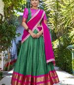 Green Zari Weaving Art Silk Half Saree Lehenga