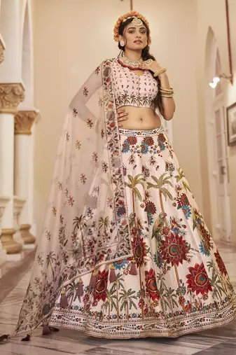 off white printed traditional lehenga set choli with dupatta with organza dupatta