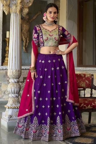 Purple Thread Embroidered Silk Designer Lehenga Choli