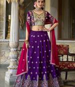 Purple Thread Embroidered Silk Designer Lehenga Choli