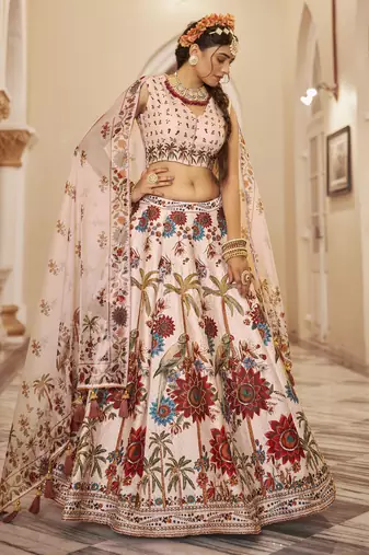 off white printed traditional lehenga set choli with dupatta with organza dupatta