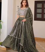 Green Sequins Georgette Mehendi Wear Lehenga Choli