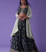 Blue Dori Work Georgette Wedding Lehenga Choli With Dupatta