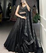 Black Satin Party Wear Lehenga With Pearl Work Blouse