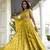 yellow thread embroidered georgette wedding lehenga set choli with dupatta