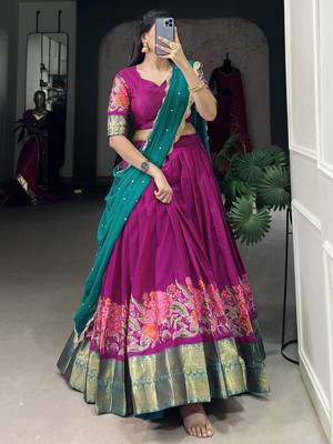 rani pink embroidered cotton event half saree lehenga 1