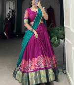 Rani Pink Embroidered Cotton Event Wear Half Saree Lehenga