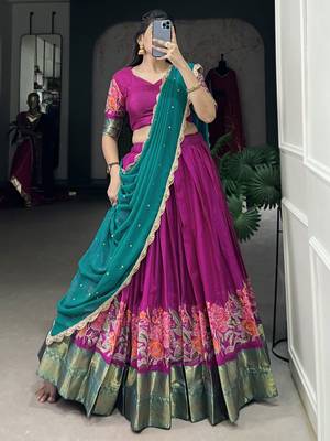 rani pink embroidered cotton event half saree lehenga 3