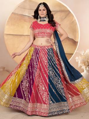 multi color sequins georgette lehenga set choli with dupatta with dupatta 1