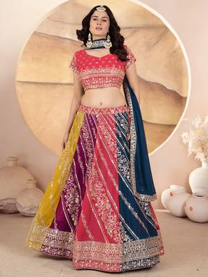 multi color sequins georgette lehenga set choli with dupatta with dupatta 3