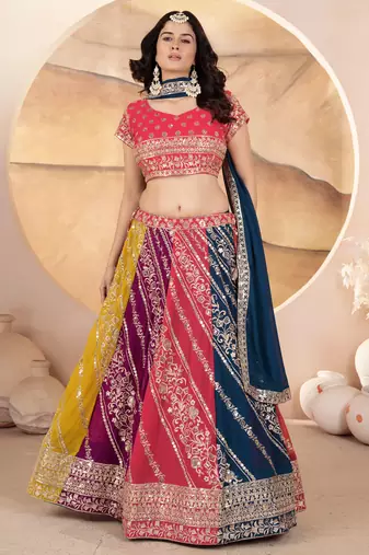 multi color sequins georgette lehenga set choli with dupatta with dupatta