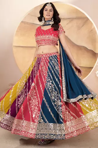 multi color sequins georgette lehenga set choli with dupatta with dupatta