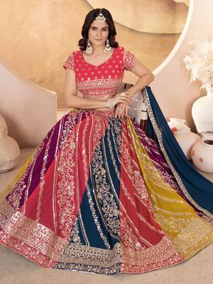 multi color sequins georgette lehenga set choli with dupatta with dupatta 5