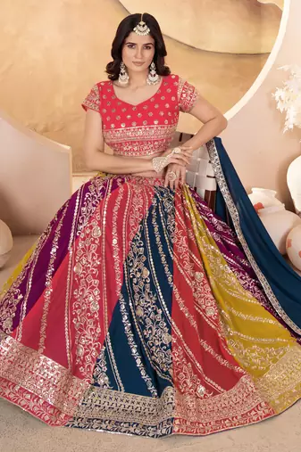 multi color sequins georgette lehenga set choli with dupatta with dupatta