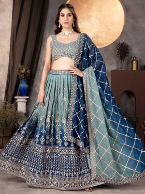 Blue Embroidered Georgette Bridesmaid Lehenga Choli 1