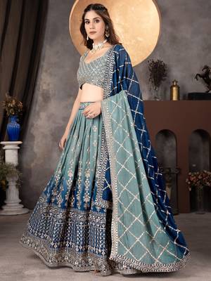 Blue Embroidered Georgette Bridesmaid Lehenga Choli 3