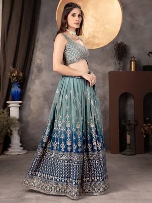 Blue Embroidered Georgette Bridesmaid Lehenga Choli 4