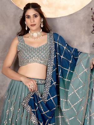 Blue Embroidered Georgette Bridesmaid Lehenga Choli 5