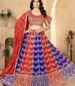 Red & Blue Sequins Georgette Wedding Lehenga Choli
