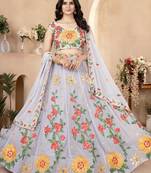 Grey Floral Embroidered Georgette Engagement Wear Lehenga Choli