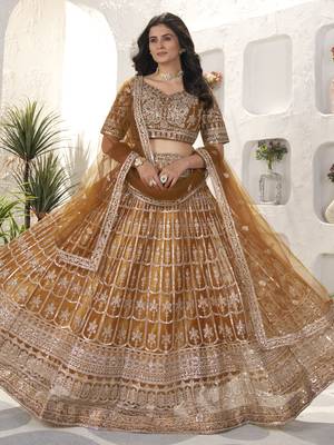 brown sequins net lehenga set choli with dupatta with dupatta 3