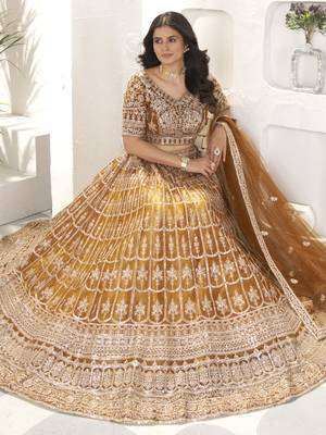 brown sequins net lehenga set choli with dupatta with dupatta 4