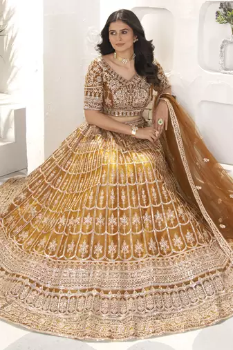 brown sequins net lehenga set choli with dupatta with dupatta