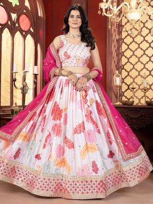 off white floral printed lehenga set choli with dupatta with georgette dupatta 1