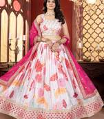 Off-White Floral Printed Lehenga Choli With Georgette Dupatta