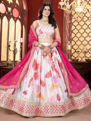 off white floral printed lehenga set choli with dupatta with georgette dupatta 4