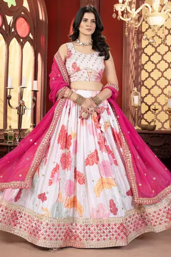 off white floral printed lehenga set choli with dupatta with georgette dupatta