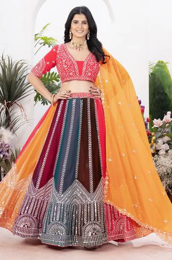 Multi-Color Embroidered Georgette Wedding Lehenga Choli