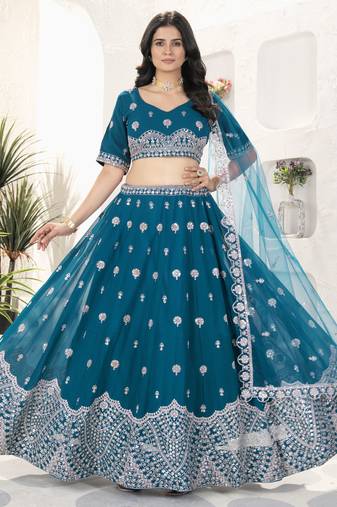 Teal Blue Sequins Georgette Bridesmaid Lehenga Choli