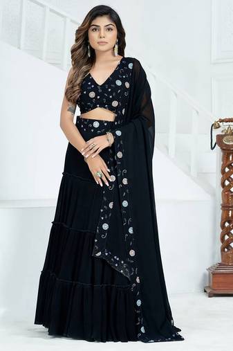 Black Georgette Party Wear Lehenga With Embroidered Choli