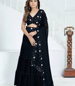 black georgette party lehenga with embroidered choli