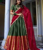 Green Zari Weaving Silk Traditional Half Saree Lehenga