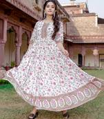 White Mughal Floral Print Kurta Dress