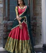 Red Zari Weaving Silk Festival Wear Half Saree Lehenga