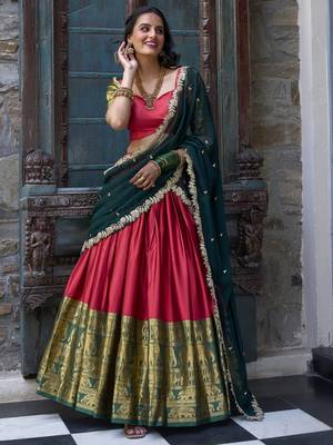 red zari weaving silk festival half saree lehenga 3