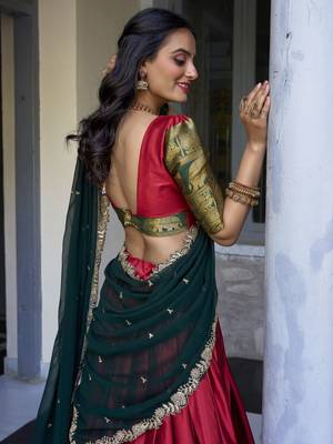 red zari weaving silk festival half saree lehenga 5