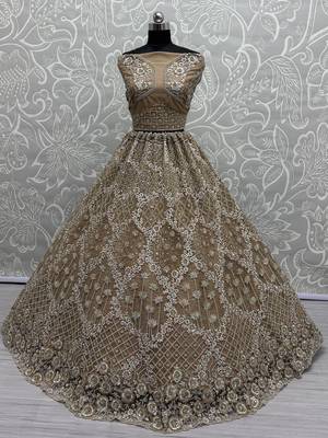 golden thread work net lehenga set choli with dupatta 2