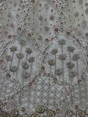 off white zircon work net lehenga set choli with dupatta with dupatta 3